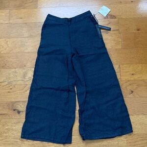 NWT TAHARI  Linen Cropped Wide Leg Pants Navy